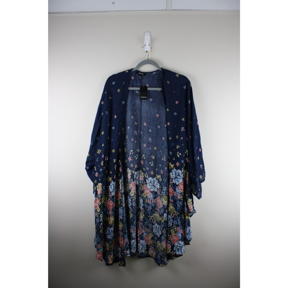 Torrid Size 3/4 Navy Floral Border Print Kimono Duster NWT Plus Size